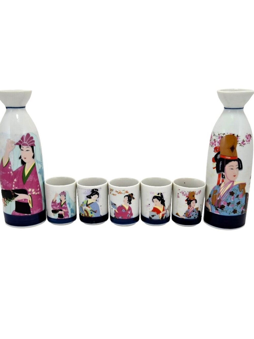 Vintage Saki Set-2 Serving Bottles & 5 Cups